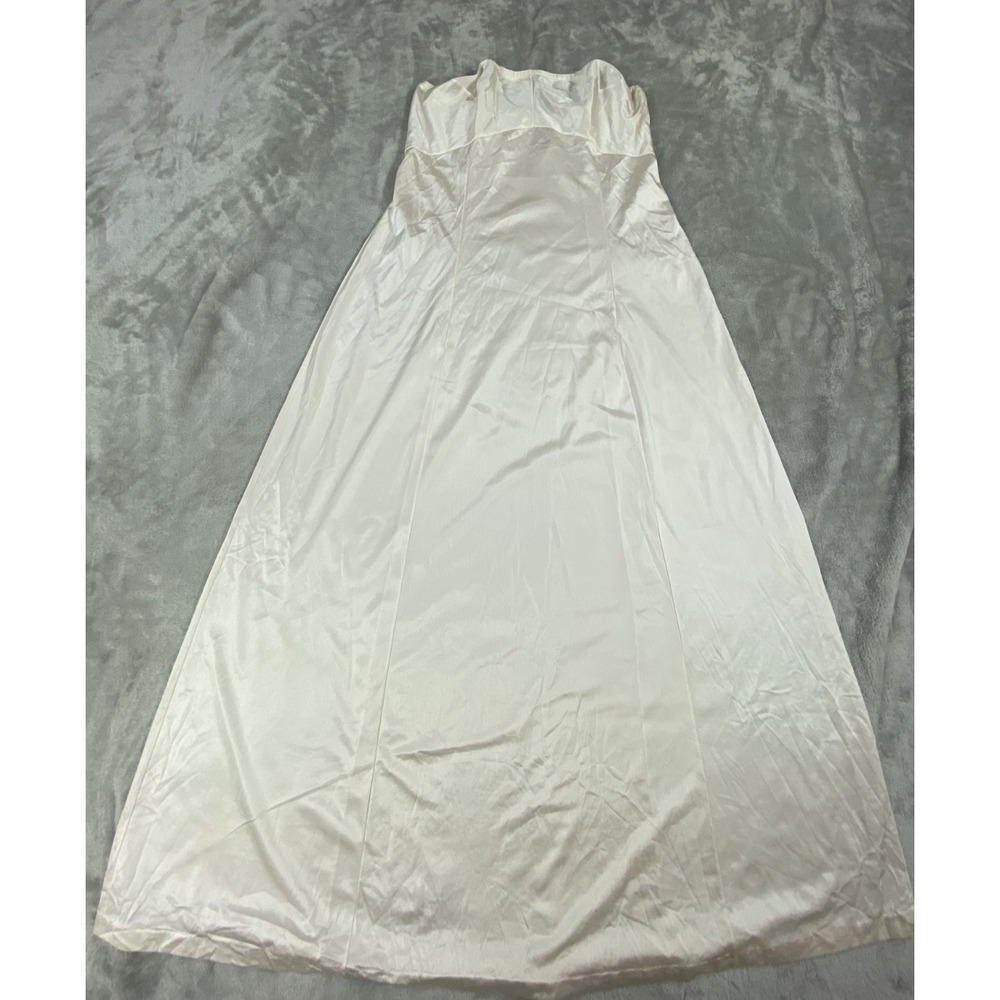Vintage Satin Nightgown Medium White Slip Dress Strapless 70s USA Nylon Fairy